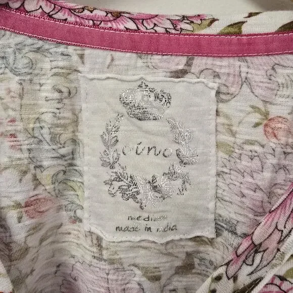 Cino Top Size M Floral Patchwork Boho Long Sleeve Shirt Pink Garden Preppy Women - Picture 6 of 8